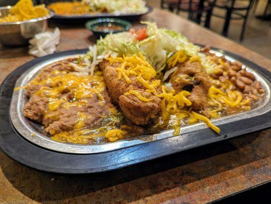 Enormous chiles rellenos plate - spicy chiles, too