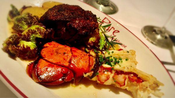 Filet & Lobster special. With Brussels sprouts and fingerling potatoes. Yum!