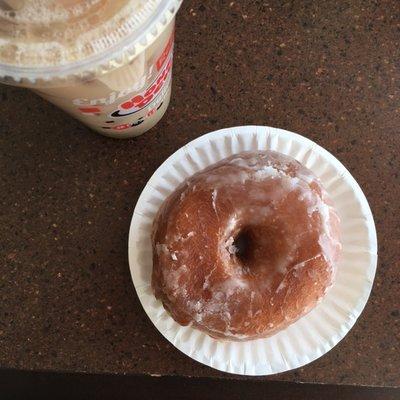 Honey dipped donut & iced chai tea latte.