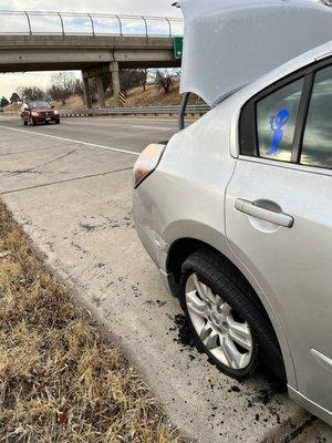 Blown tire on the interstate