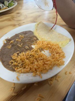 Kids Cheese Quesadilla with Rice and Beans  $5.99