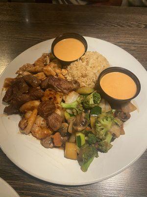 Hibachi Dinner Steak, Chicken & Shrimp