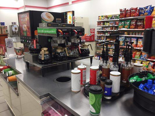 Plenty of coffee and creamer options including a cinnamon shaker!