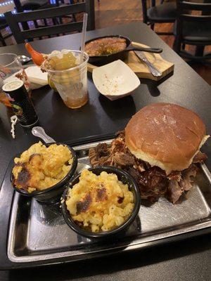 Soul food, Baked Mac and Cheese and incredibly delicious pulled pork sandwich