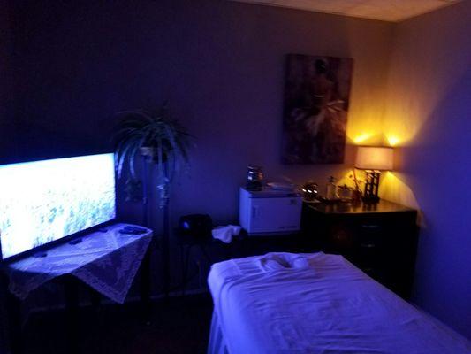 Massage room include relaxing images and music