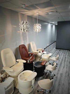 Comfy pedicure area at JD Michael Nail Salon in Palatine, IL