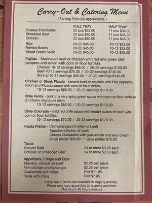 Updated catering menu with new addition to menu