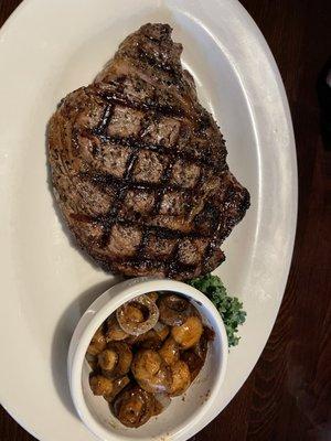 16oz ribeye with sautéd mushrooms and onions on the side