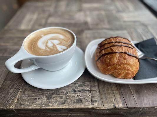 Latte and chocolate croissant