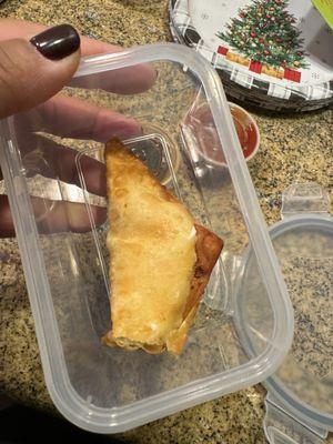 Crab Rangoon in samosa casing. Hun?  Gross.