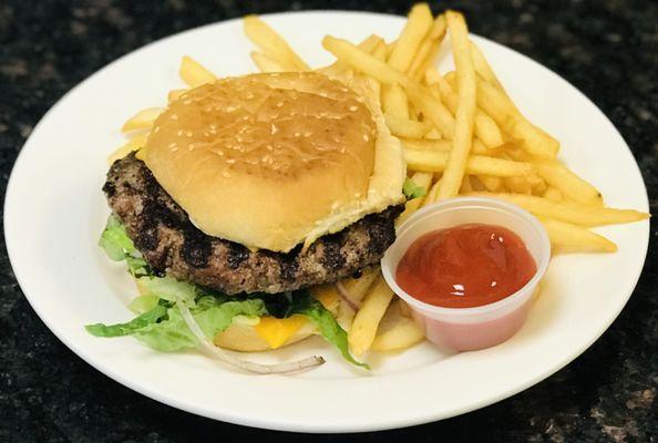 Hamburger w/ fries @ West New York Pizza