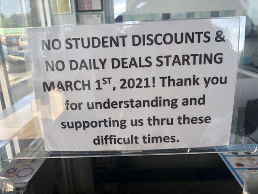 No more student discount