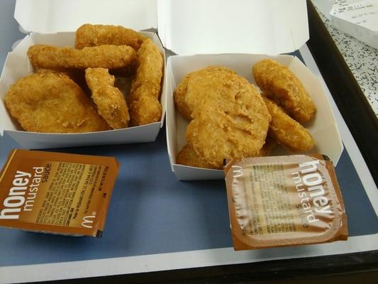 2 6 piece orders chicken nuggets with honey mustard sauce