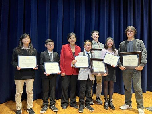 Top three winners - Let's Code team with Congresswoman Judy Chu