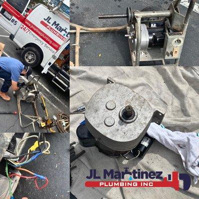 Powering up for a smoother flow! Replacing the sewer machine motor to keep things moving seamlessly below the surface. Call us to learn more