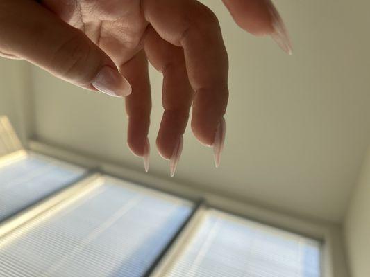 The nails like tip up. This is the lazy way to create almond shape.