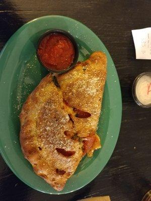 Calzone with pepperoni cream cheese and jalepino