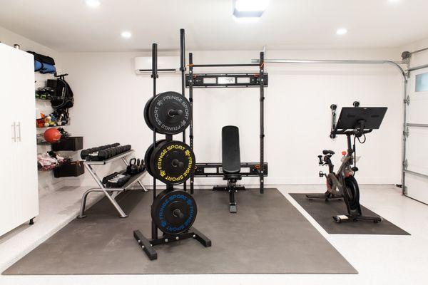 Our newly minted gym. We can still park a vehicle on the other side of the garage.