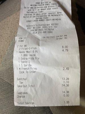 Receipt  states Cook To Order and Théy were not