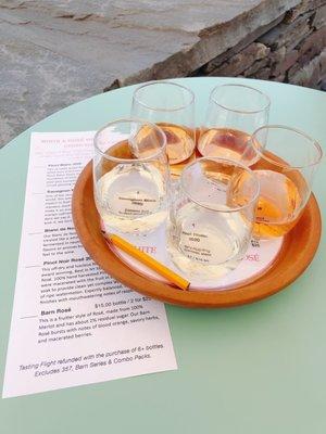 White wine and rose tasting flight