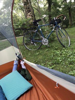 Great campsite for bicycle trip midway between Dayton and Cincinnati