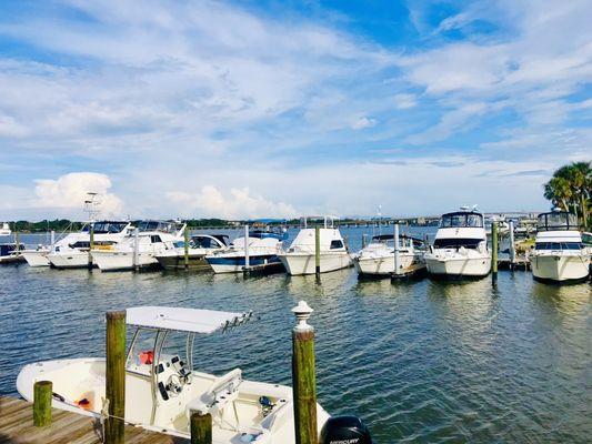 The view of the boats from the restaurant.