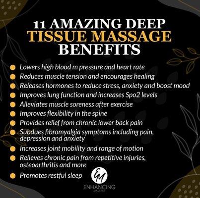 Some of the amazing benefits from Deep Tissue massage therapy.