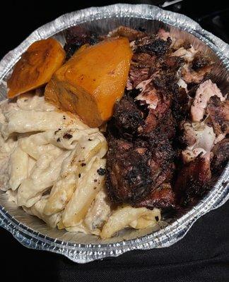 Jerk chicken with Chicken Pasta and sweet yams