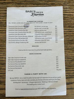 Drink menu