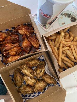 (Top) Mukbang Original 12 Piece Wings (Bottom) Lemon Pepper 12 Piece Wings (Right) Small French Fries