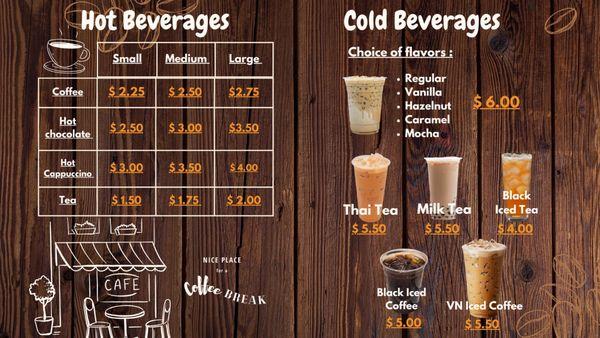 Hot Beverages and cold beverages