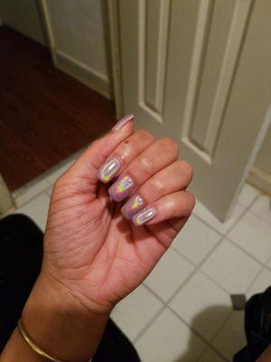 Gel Hologram Chrome. I wanted Gel Rose gold chrome on my natural nail. Was all of this worth $48? (I even tipped smh)