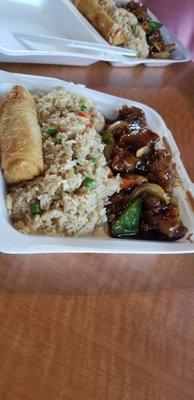 Orange chicken, general tso chicken,  fried rice,  egg rolls. Very good place to eat. Make sure tell her extra,extra spicy on tsoChik