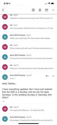 Emails between me and Aura