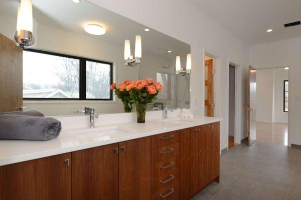 Ikea cabinets, Kokeena fronts bathroom vanity by Hive Kitchen Remodeling.