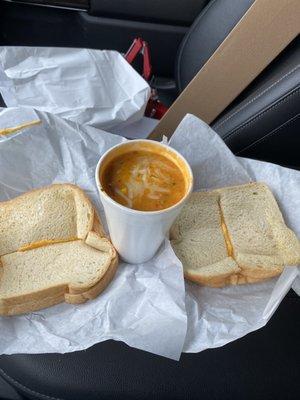 Soup with two grill cheese