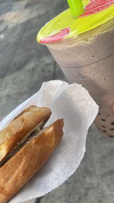 Bagel Cream cheese and Espresso Cappuccino Mocha with boba