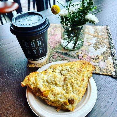 Curate Annapolis house made Peace Ginger Scone and lavender latte made with local milk from Nice Farm Creamery.