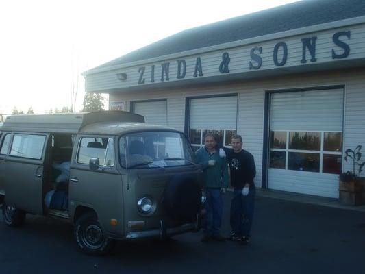 Zinda Sr. and Jr after working on my VW Bus prior to me departing to San Diego in it. Their work got me there with ZERO issues!