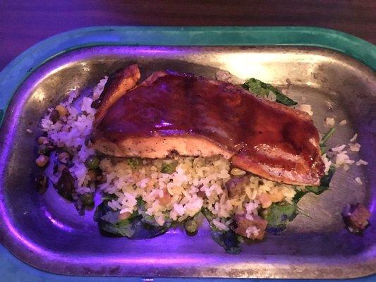 Salmon with FriedRice and Sautéed Spinach $15