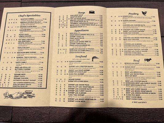 Latest menu as of January 2024