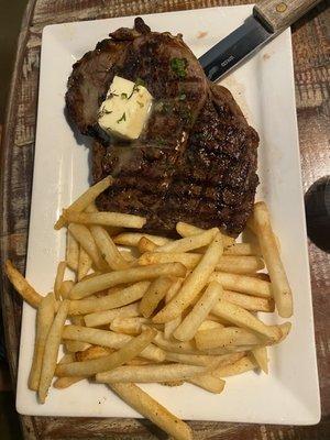 Delicious and fresh  Ribeye and crisp fries Yum