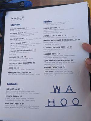 Menu as of 5/2024