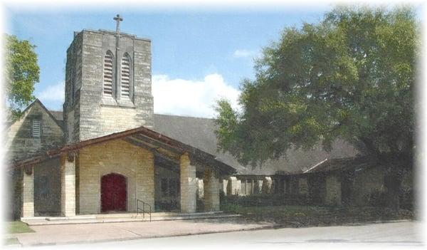 Historic 1949 Bell Tower and church lawn