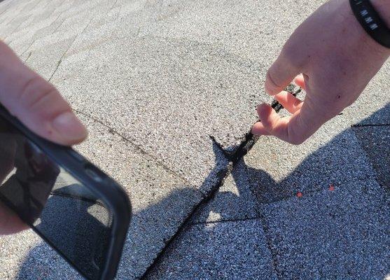 One of many damaged shingles that got replaced during follow-up visits