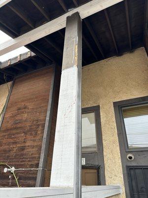 Termite invested wood partially replaced l.