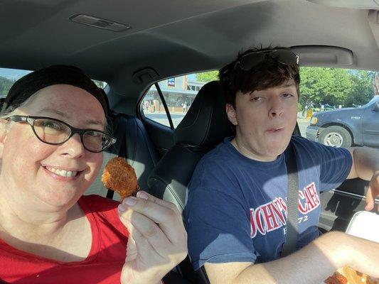 Wings and my teenage son looking like a typical teenager.