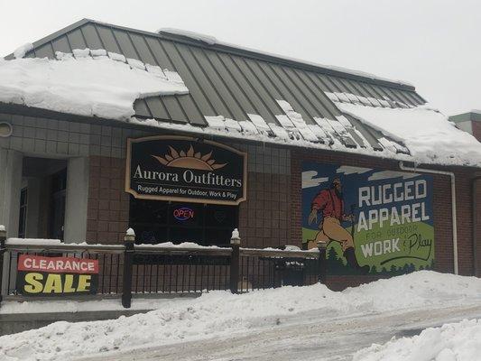 Exterior shot of the building + Rugged Apparel mural!