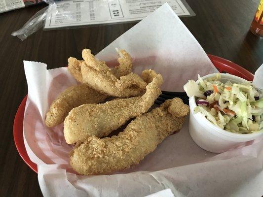 Fried catfish and cole slaw. Wonderfully battered and so tasty.