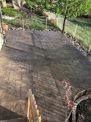 Ashlar slate stamped concrete. Sandstone base w/walnut release. New install 5/18